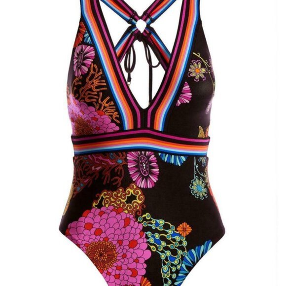 NWT $162 Trina Turk Electric Reef Plunging V-neck Swim 4 - Picture 9 of 9